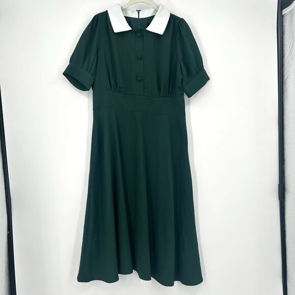 ALEXIA ADMOR Green Azure Emery A-Line Midi Dress Womens Size 12 Retro Pin up - Picture 1 of 14